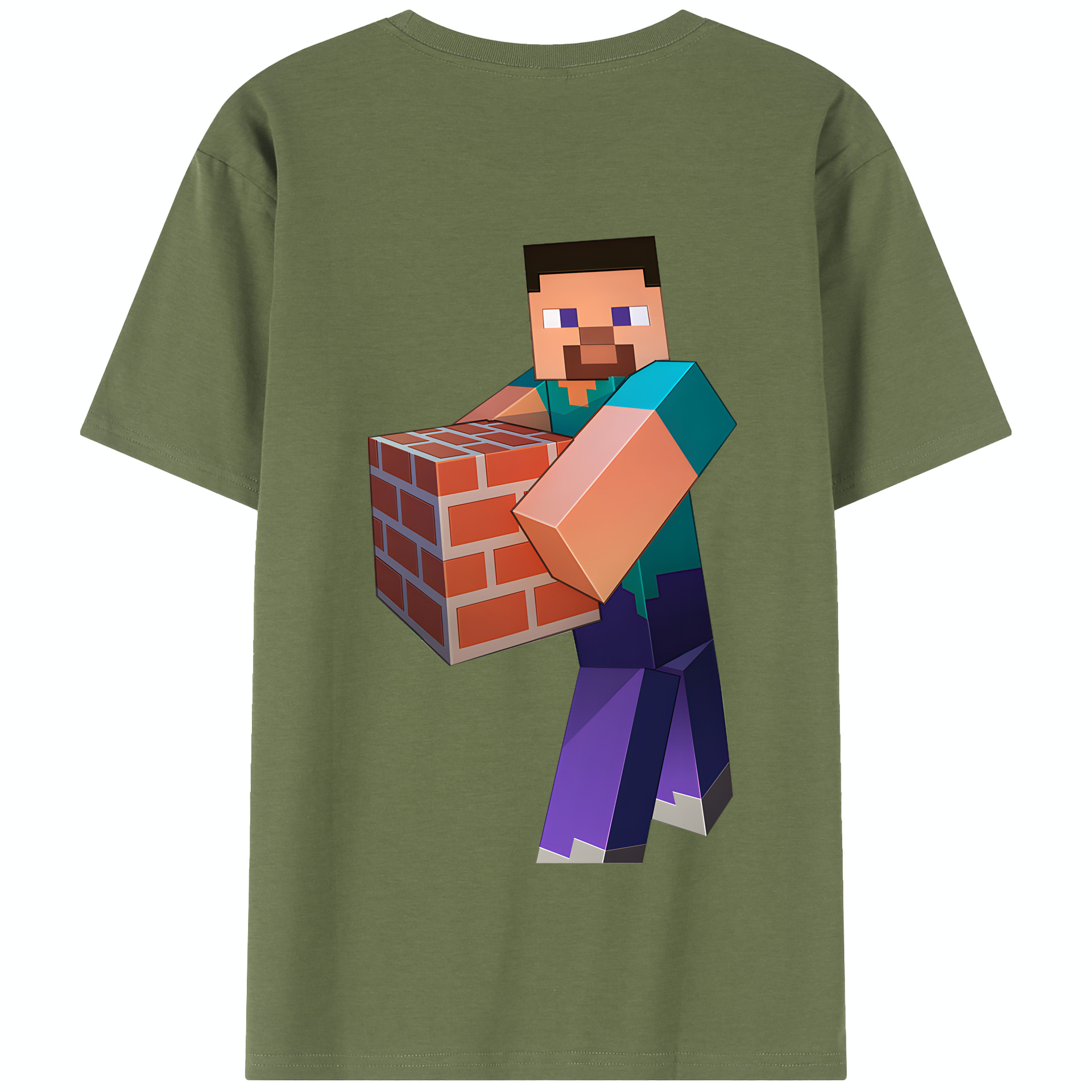 （画像用） マインクラフト ブロックの世界 Minecraft MC Block world 綿100％半袖Tシャツ（背面プリント）
